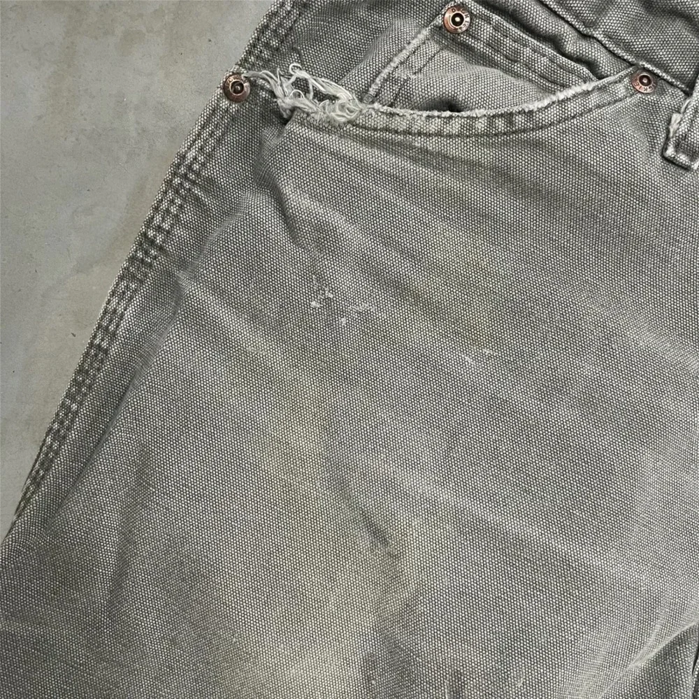 Y2K Distressed Dickies Carpenter Pants Olive Size 34x30 Workwear Grunge Skater